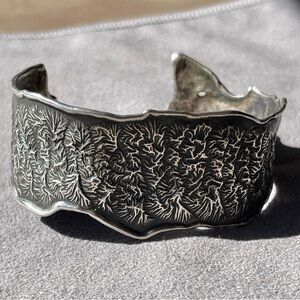 Vintage Textured Organic Cast 800 Silver Cuff Bracelet Handmade OOAK